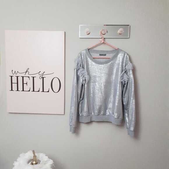 NWT Piazza Del Tempio silver foil ruffle tulle accent sweatshirt, L - Picture 4 of 7